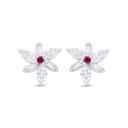 Sterling Silver 925 Earring Rhodium Plated Embedded With Ruby Corundum And White Zircon