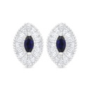 Sterling Silver 925 Earring Rhodium Plated Embedded With Sapphire Corundum And White Zircon