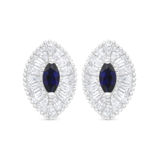 [EAR01SAP00WCZC939] Sterling Silver 925 Earring Rhodium Plated Embedded With Sapphire Corundum And White Zircon