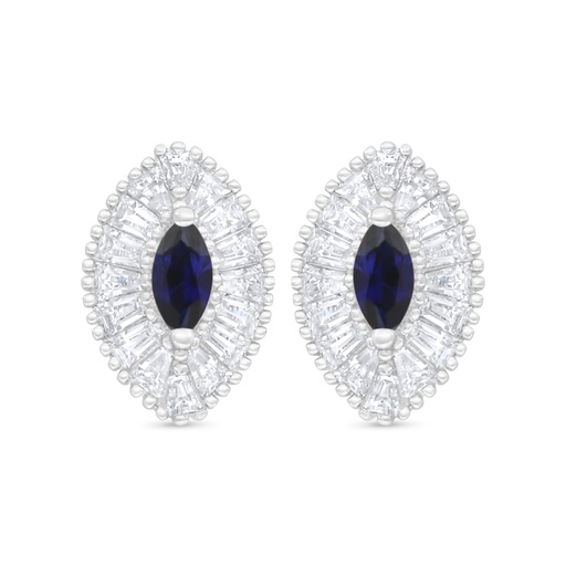 [EAR01SAP00WCZC939] Sterling Silver 925 Earring Rhodium Plated Embedded With Sapphire Corundum And White Zircon