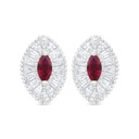 Sterling Silver 925 Earring Rhodium Plated Embedded With Ruby Corundum And White Zircon