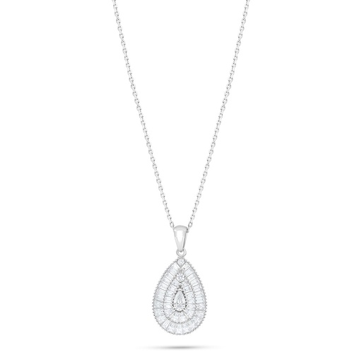 [NCL01WCZ00000C024] Sterling Silver 925 Necklace Rhodium Plated Embedded With White Zircon