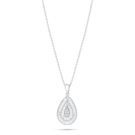 [NCL01CIT00WCZC024] Sterling Silver 925 Necklace Rhodium Plated Embedded With Yellow Diamond And White Zircon