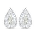 Sterling Silver 925 Earring Rhodium Plated Embedded With Yellow Diamond And White Zircon