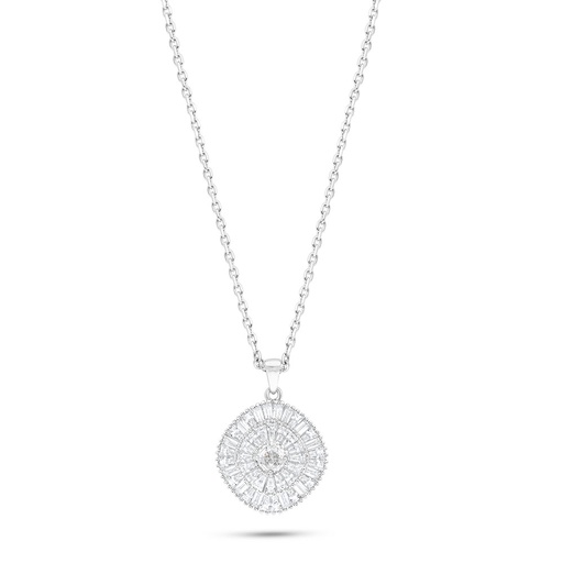 [NCL01WCZ00000C025] Sterling Silver 925 Necklace Rhodium Plated Embedded With White Zircon