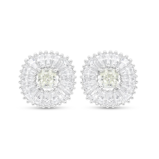 [EAR01CIT00WCZC941] Sterling Silver 925 Earring Rhodium Plated Embedded With Yellow Diamond And White Zircon