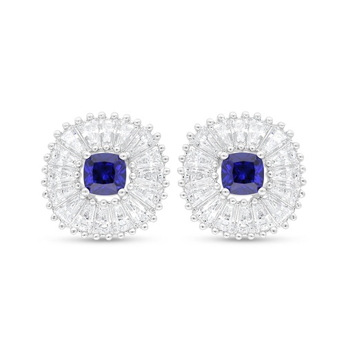 [EAR01SAP00WCZC941] Sterling Silver 925 Earring Rhodium Plated Embedded With Sapphire Corundum And White Zircon