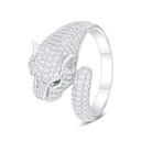 Sterling Silver 925 Ring Rhodium Plated Embedded With Emerald Zircon And White Zircon