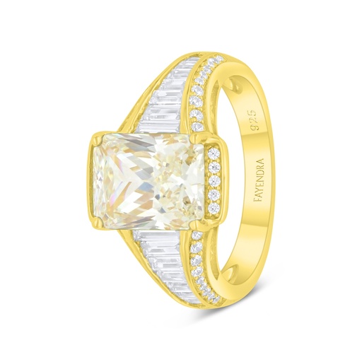 Sterling Silver 925 Ring Golden Plated Embedded With Yellow Diamond And White Zircon