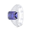 Sterling Silver 925 Ring Rhodium Plated Embedded With Sapphire Corundum And White Zircon