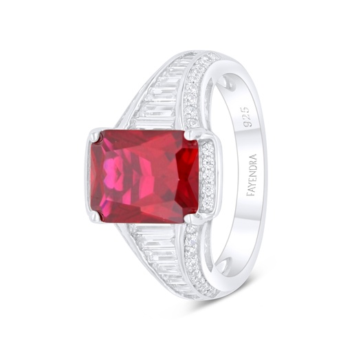 Sterling Silver 925 Ring Rhodium Plated Embedded With Ruby Corundum And White Zircon