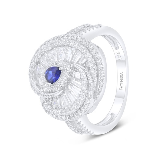 Sterling Silver 925 Ring Rhodium Plated Embedded With Sapphire Corundum And White Zircon