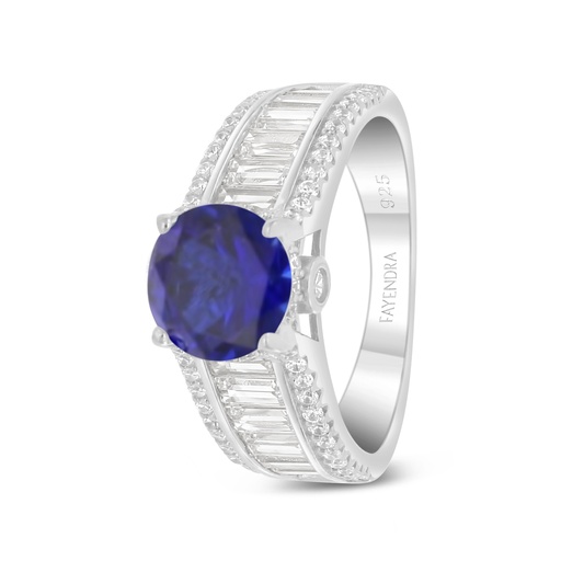 Sterling Silver 925 Ring Rhodium Plated Embedded With Sapphire Corundum And White Zircon