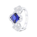Sterling Silver 925 Ring Rhodium Plated Embedded With Sapphire Corundum And White Zircon