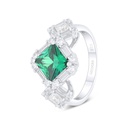 Sterling Silver 925 Ring Rhodium Plated Embedded With Emerald Zircon And White Zircon