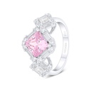 Sterling Silver 925 Ring Rhodium Plated Embedded With Pink Zircon And White Zircon