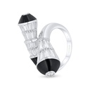 Sterling Silver 925 Ring Rhodium Plated Embedded With Black Enamel And White Zircon