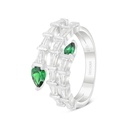 Sterling Silver 925 Ring Rhodium Plated Embedded With Emerald Zircon And White Zircon