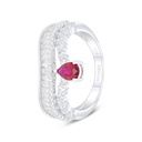 Sterling Silver 925 Ring Rhodium Plated Embedded With Ruby Corundum And White Zircon