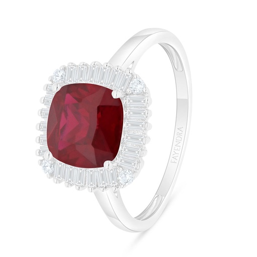 Sterling Silver 925 Ring Rhodium Plated Embedded With Ruby Corundum And White Zircon