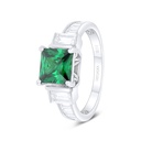 Sterling Silver 925 Ring Rhodium Plated Embedded With Emerald Zircon And White Zircon