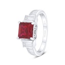 Sterling Silver 925 Ring Rhodium Plated Embedded With Ruby Corundum And White Zircon