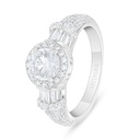 Sterling Silver 925 Ring Rhodium Plated Embedded With White Zircon