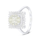 Sterling Silver 925 Ring Rhodium Plated Embedded With Yellow Diamond And White Zircon