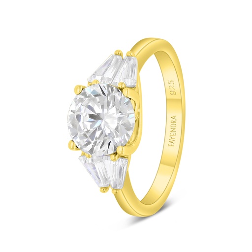 Sterling Silver 925 Ring Golden Plated Embedded With White Zircon