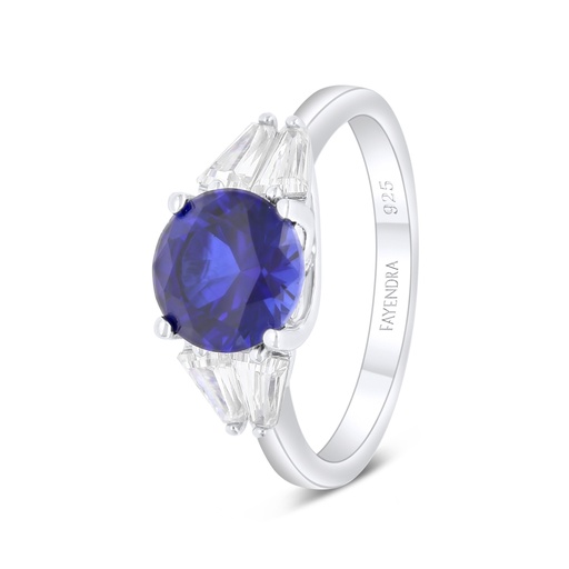 Sterling Silver 925 Ring Rhodium Plated Embedded With Sapphire Corundum 