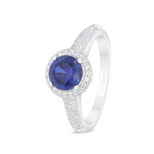 Sterling Silver 925 Ring Rhodium Plated Embedded With Sapphire Corundum And White Zircon