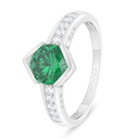 Sterling Silver 925 Ring Rhodium Plated Embedded With Emerald Zircon And White Zircon