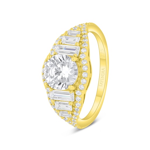 Sterling Silver 925 Ring Golden Plated Embedded With White Zircon