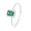 Sterling Silver 925 Ring Rhodium Plated Embedded With Emerald Zircon And White Zircon