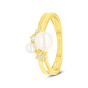 Sterling Silver 925 Ring Golden Plated Embedded With Natural White Pearl And White Shell