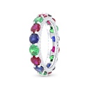 Sterling Silver 925 Ring Rhodium Plated Embedded With Emerald Zircon And Ruby Corundum And Sapphire Corundum And White Zircon