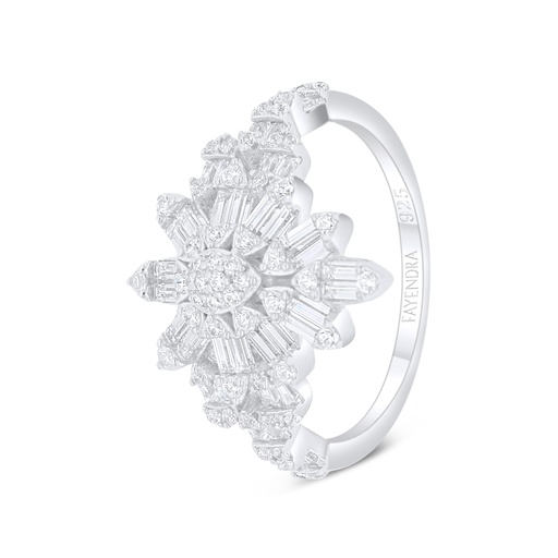 Sterling Silver 925 Ring Rhodium Plated Embedded With White Zircon