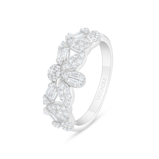 Sterling Silver 925 Ring Rhodium Plated Embedded With White Zircon