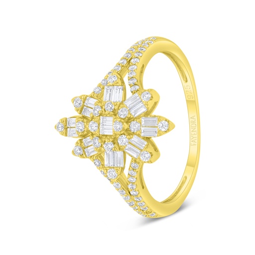 Sterling Silver 925 Ring Golden Plated Embedded With White Zircon