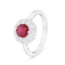 Sterling Silver 925 Ring Rhodium Plated Embedded With Ruby Corundum And White Zircon