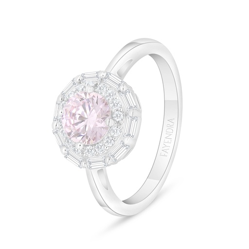 Sterling Silver 925 Ring Rhodium Plated Embedded With Pink Zircon And White Zircon