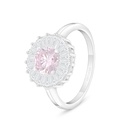 Sterling Silver 925 Ring Rhodium Plated Embedded With Pink Zircon And White Zircon