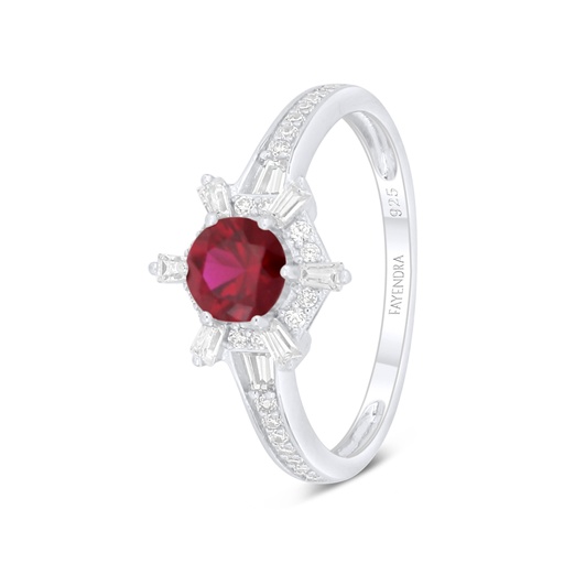 Sterling Silver 925 Ring Rhodium Plated Embedded With Ruby Corundum And White Zircon