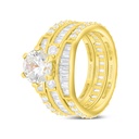 Sterling Silver 925 Ring (3pcs) Golden Plated Embedded With White Zircon