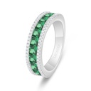 Sterling Silver 925 Ring Rhodium Plated Embedded With Emerald Zircon And White Zircon