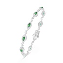 Sterling Silver 925 Bracelet Rhodium Plated Embedded With Emerald Zircon And White Zircon