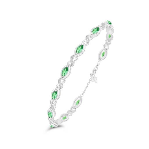 [BRC01EMR00WCZB541] Sterling Silver 925 Bracelet Rhodium Plated Embedded With Emerald Zircon And White Zircon
