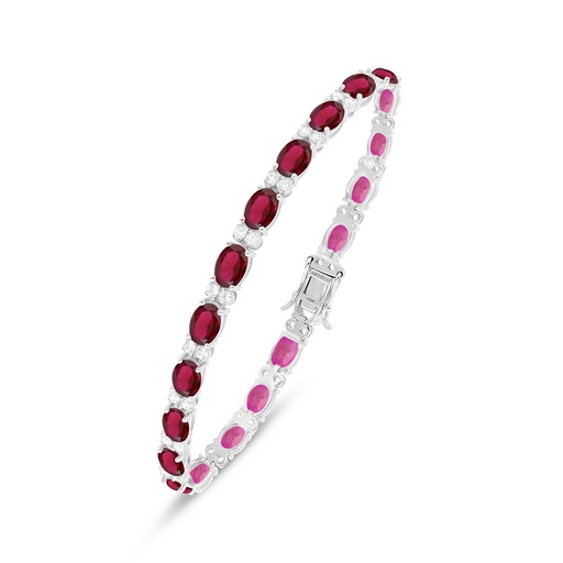 [BRC01RUB00WCZB533] Sterling Silver 925 Bracelet Rhodium Plated Embedded With Ruby Corundum And White Zircon