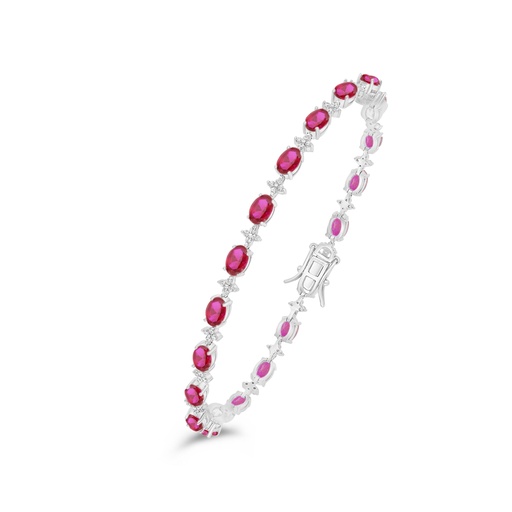 [BRC01RUB00WCZB539] Sterling Silver 925 Bracelet Rhodium Plated Embedded With Ruby Corundum And White Zircon