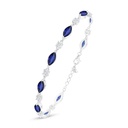 Sterling Silver 925 Bracelet Rhodium Plated Embedded With Sapphire Corundum And White Zircon